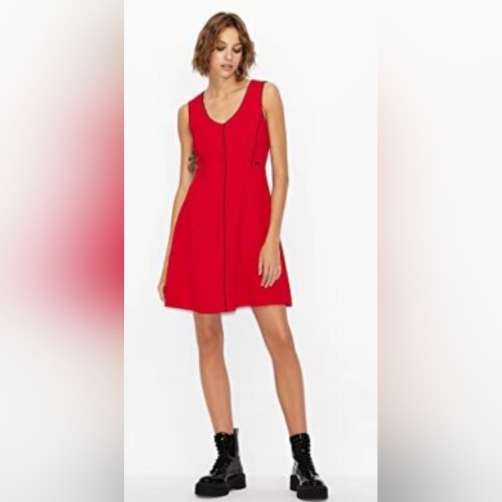 $160 A|X Armani Exchange Women's Colored Seam Skater Dress Red Liquorice, 10
